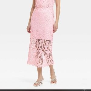 Women's Lace Midi Pencil Skirt Back Slit Size Medium A New Day pink NWT